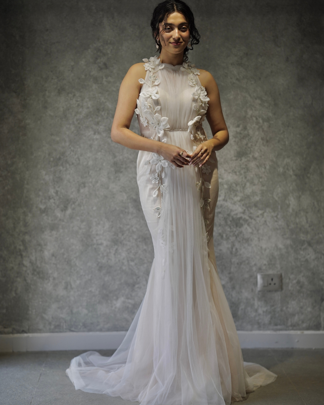 Petal Embroidered Tulle Gown