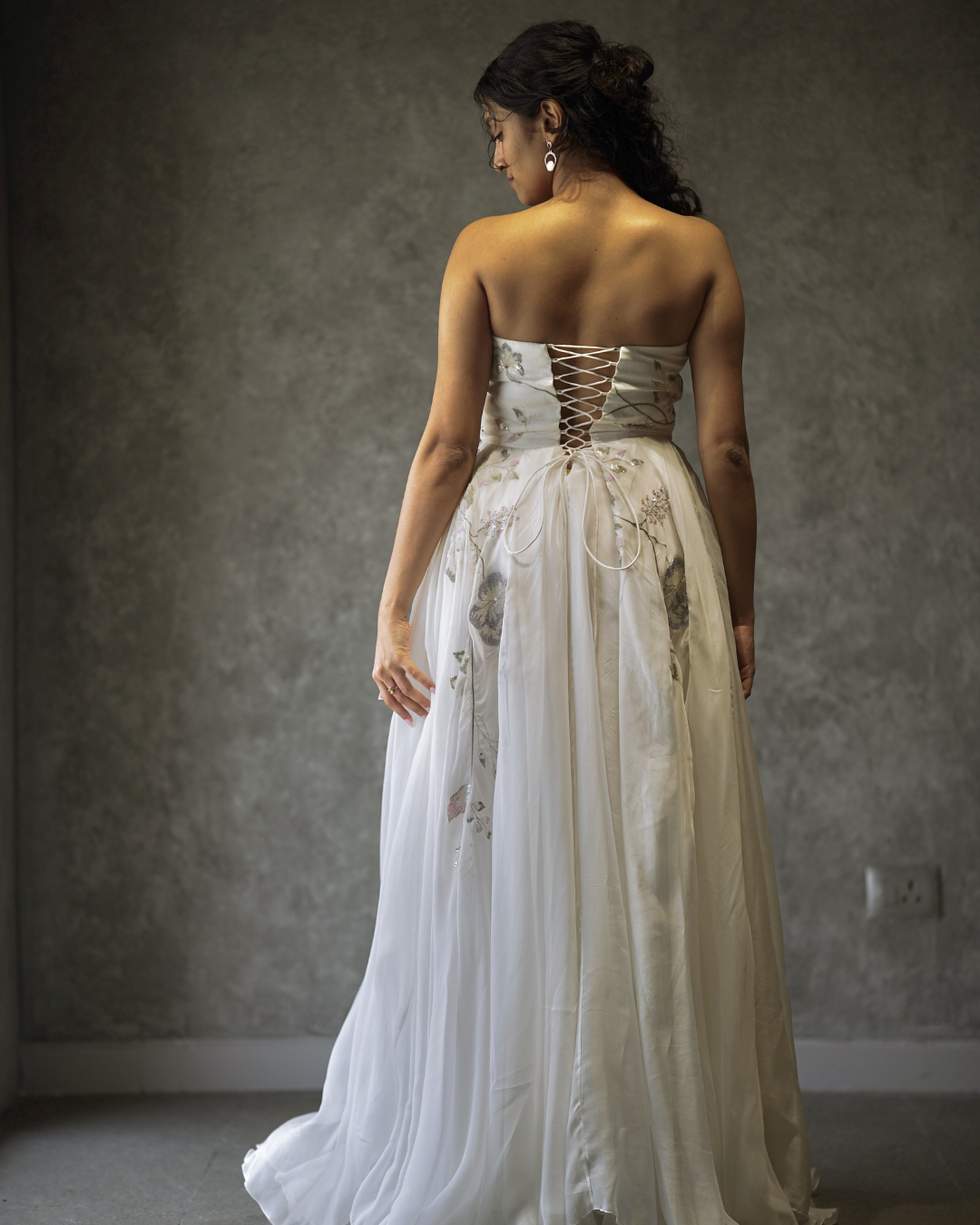 Strapless Floral Lace Enclosure Gown