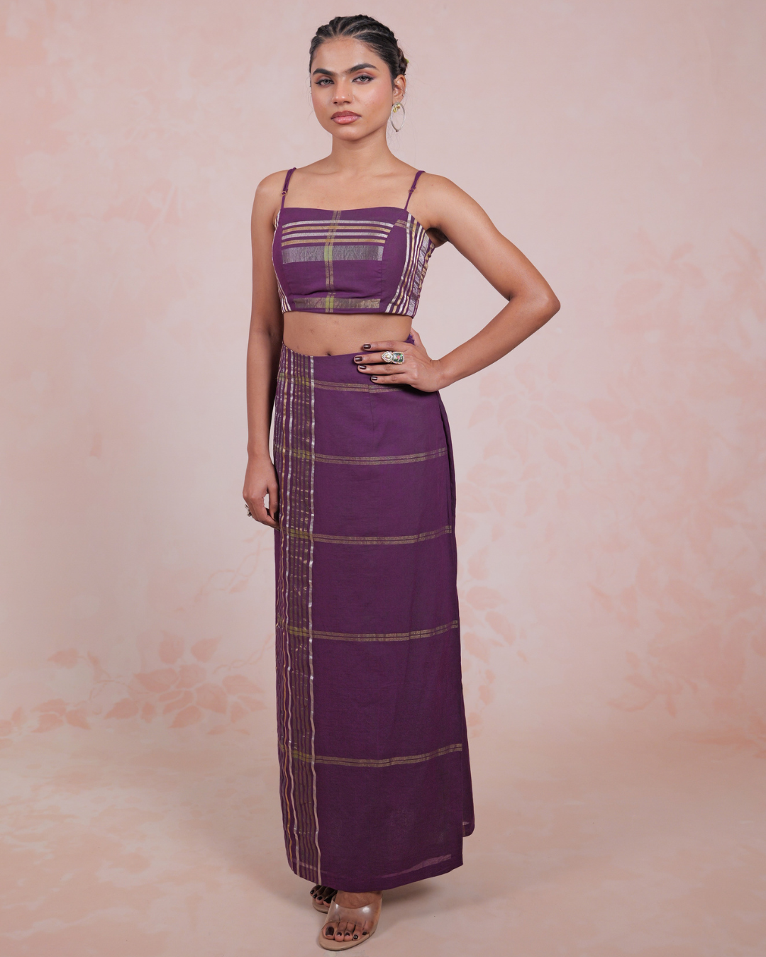 Raagya Purple Kasavu Blouse Skirt Set