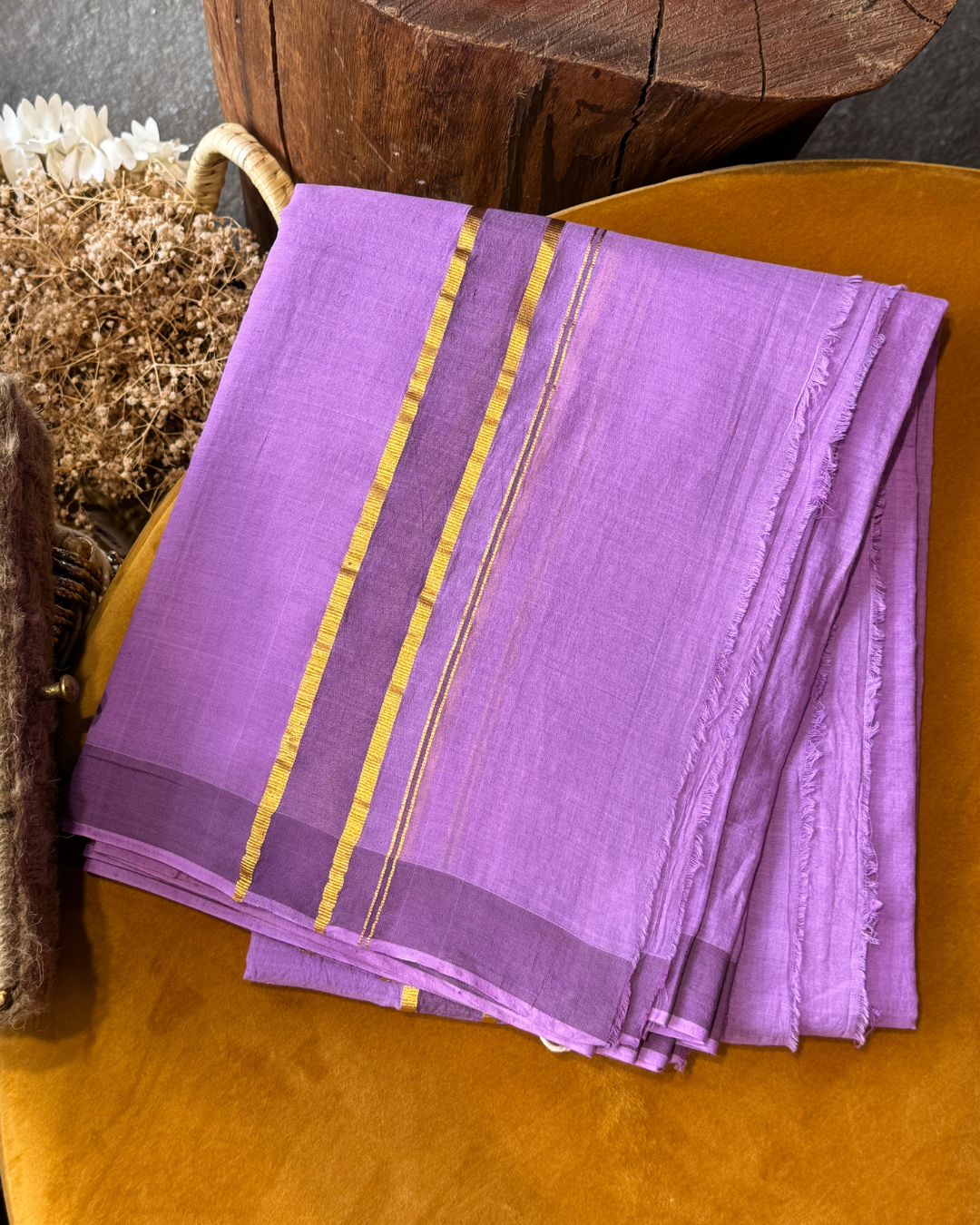 Lilac Kasavu Dhoti