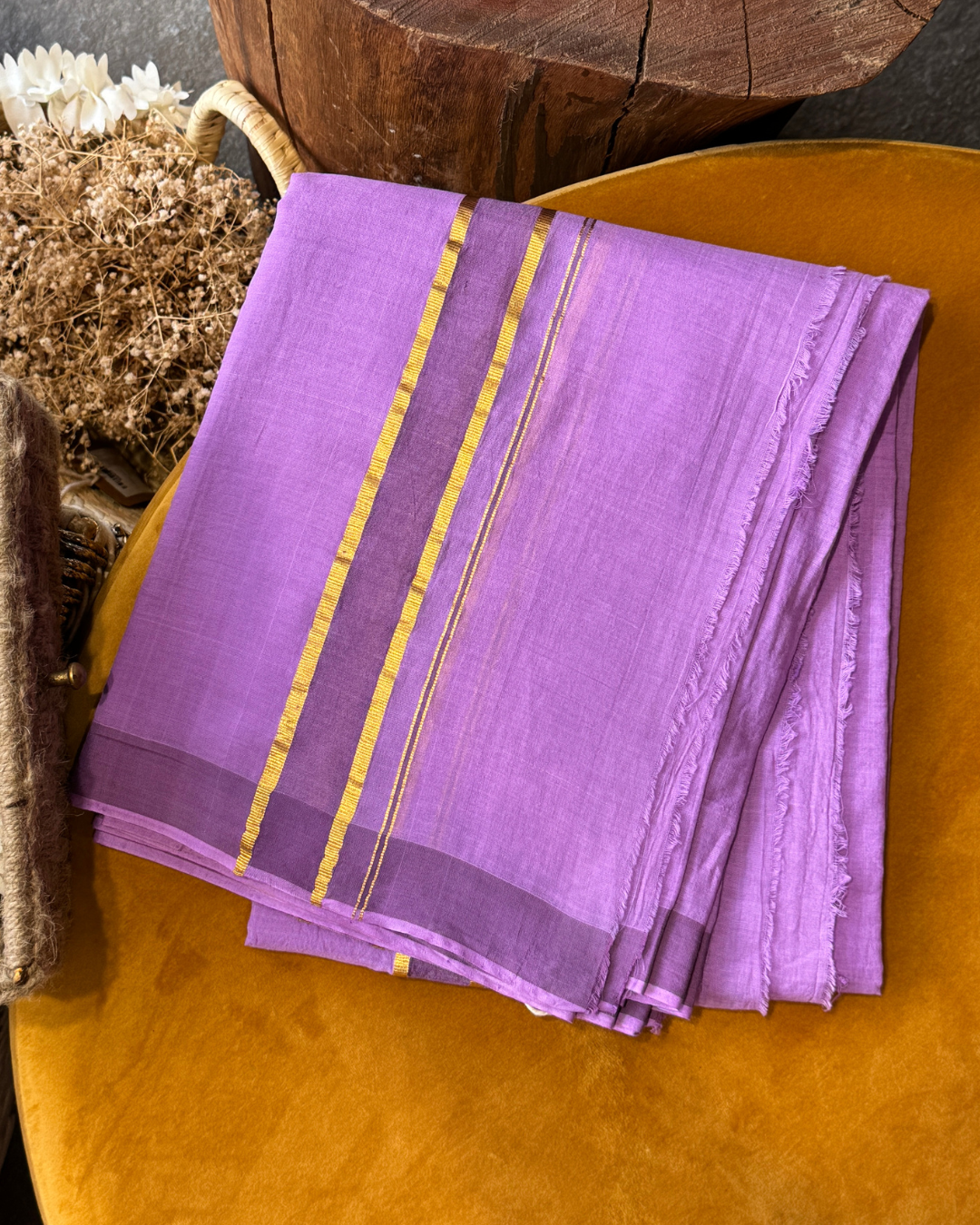 Lilac Kasavu Dhoti