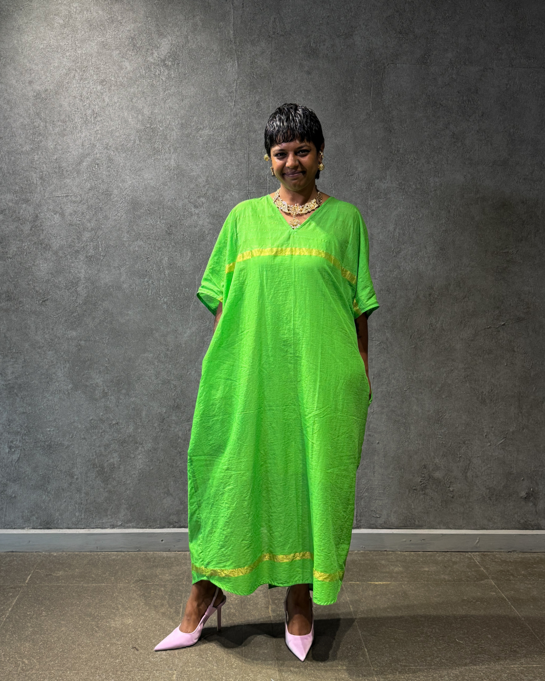 Cheeru Green Kasavu Kaftan