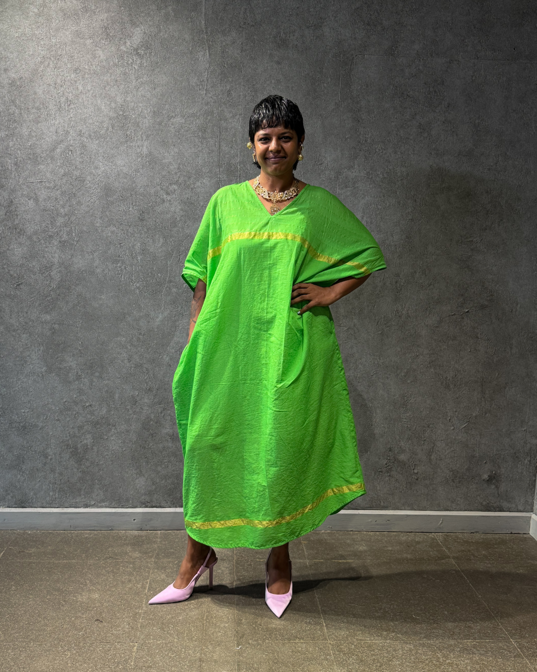 Cheeru Green Kasavu Kaftan