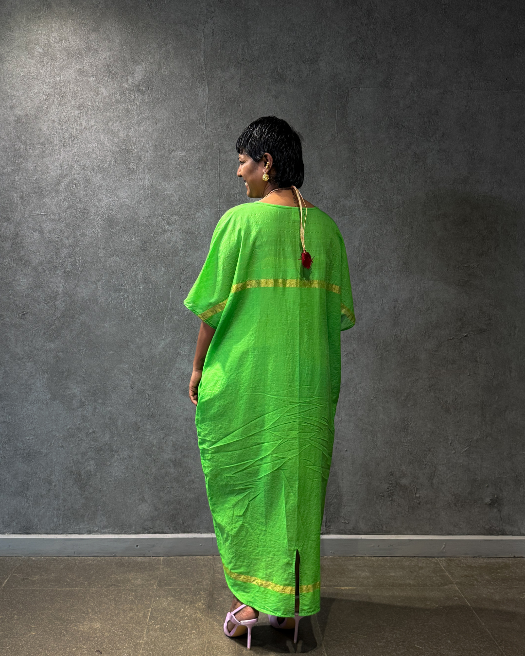 Cheeru Green Kasavu Kaftan