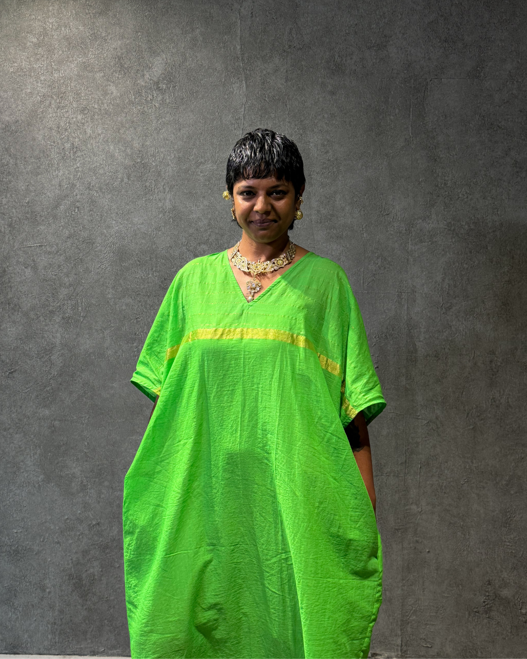 Cheeru Green Kasavu Kaftan