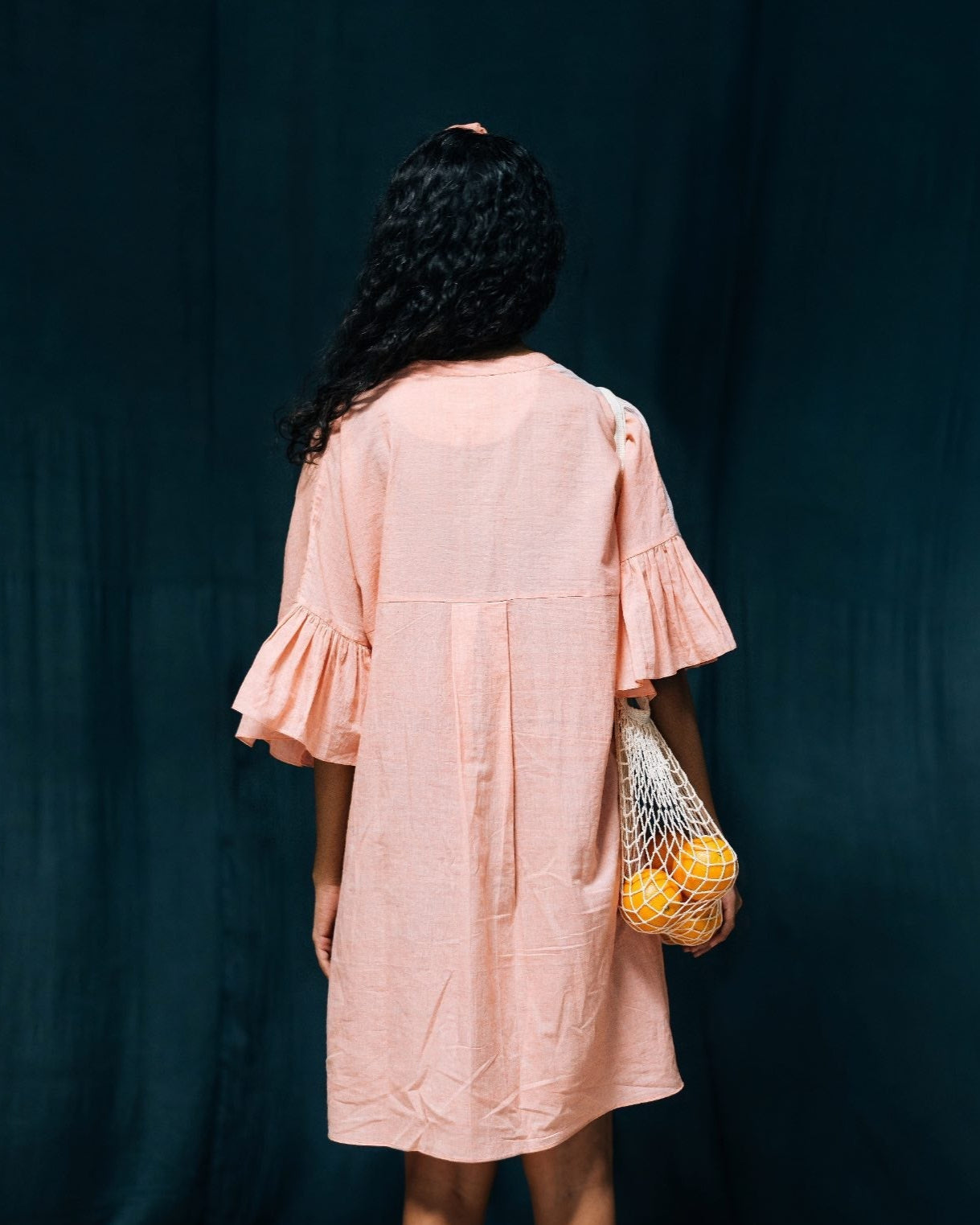 Mini - Peach & White Frilled Dress