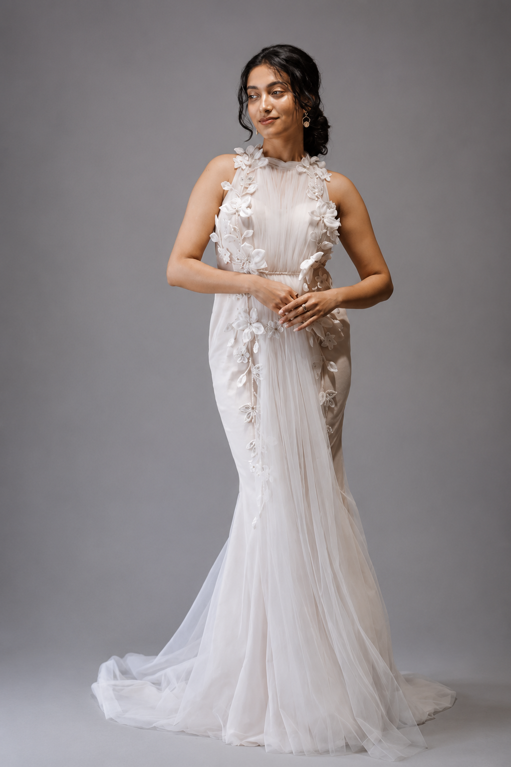 Petal Embroidered Tulle Gown