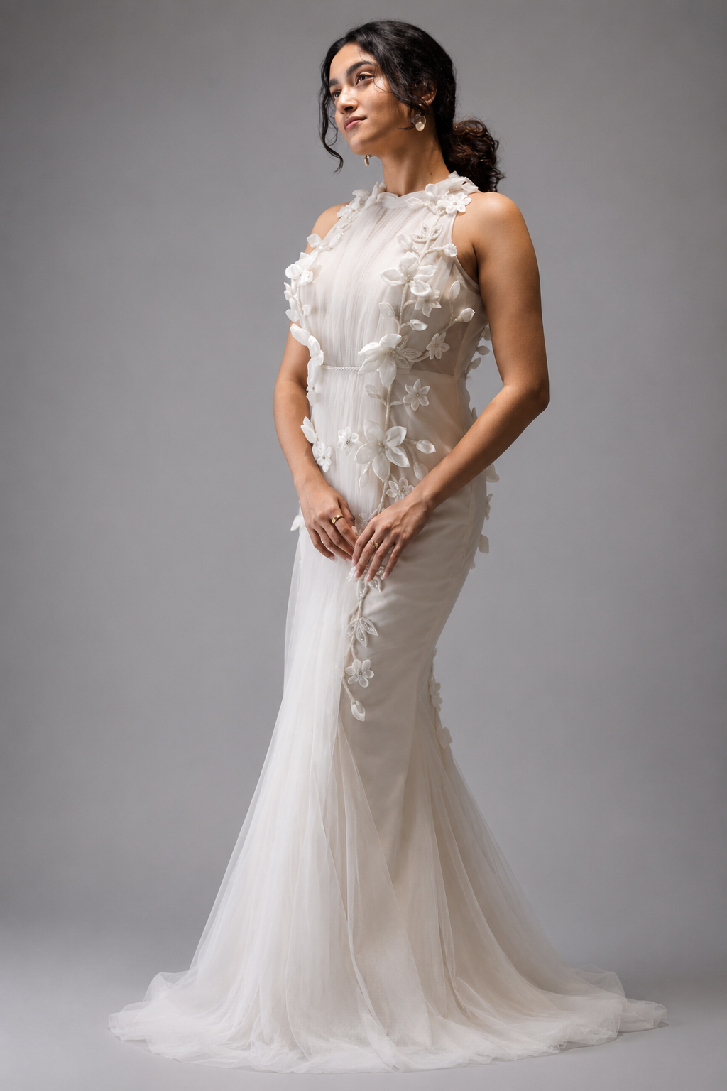 Petal Embroidered Tulle Gown