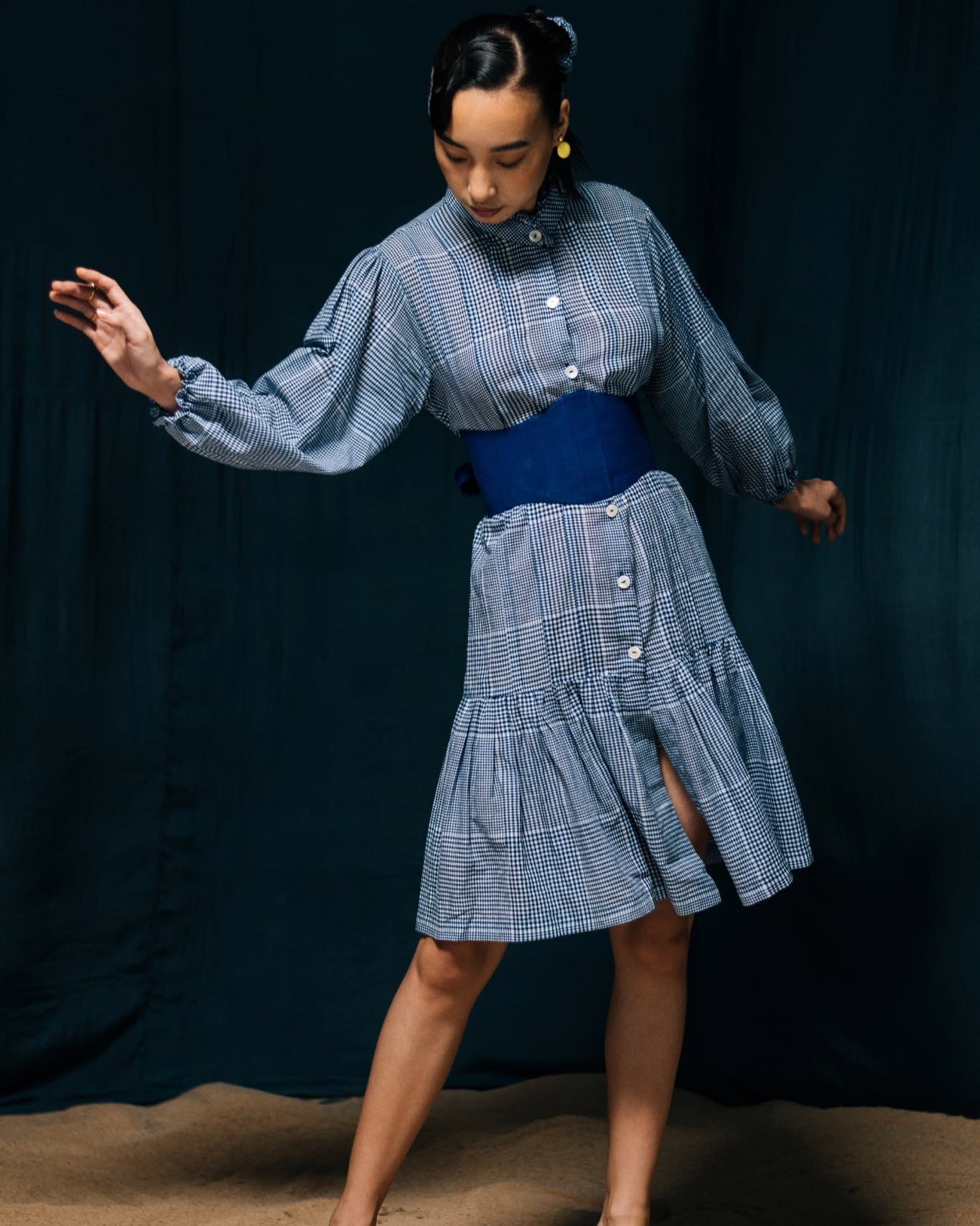 Charulata - Blue and White Checkered Shirt Dress