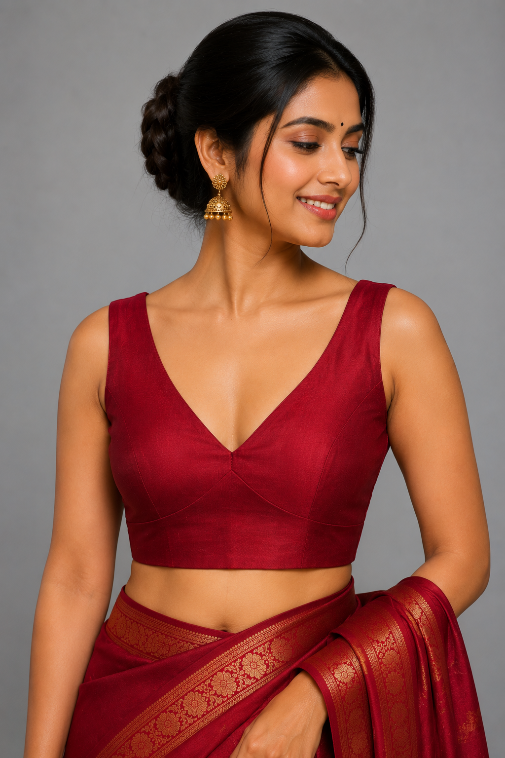 Red V NECK BLOUSE