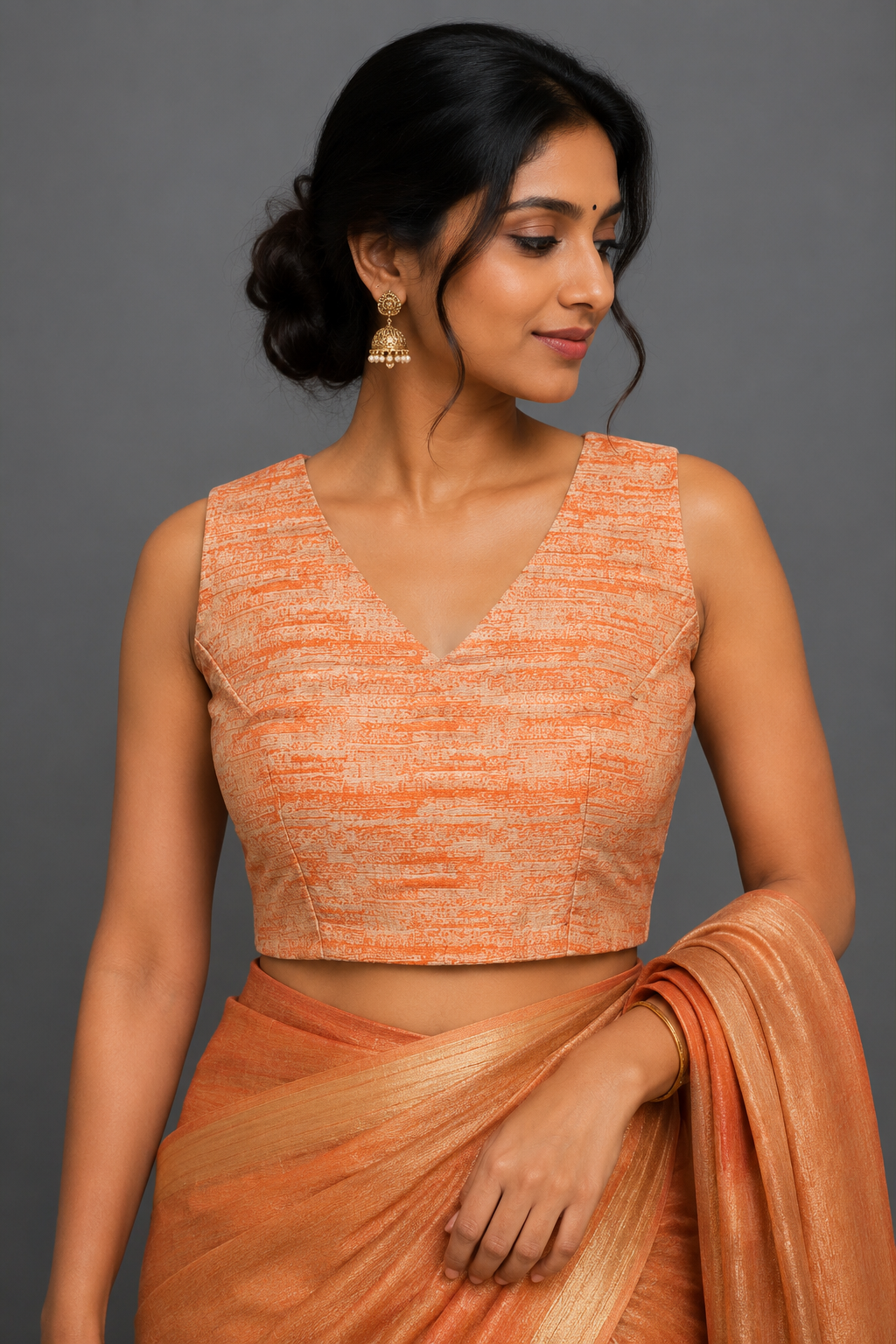 Orange Raw silk blouse