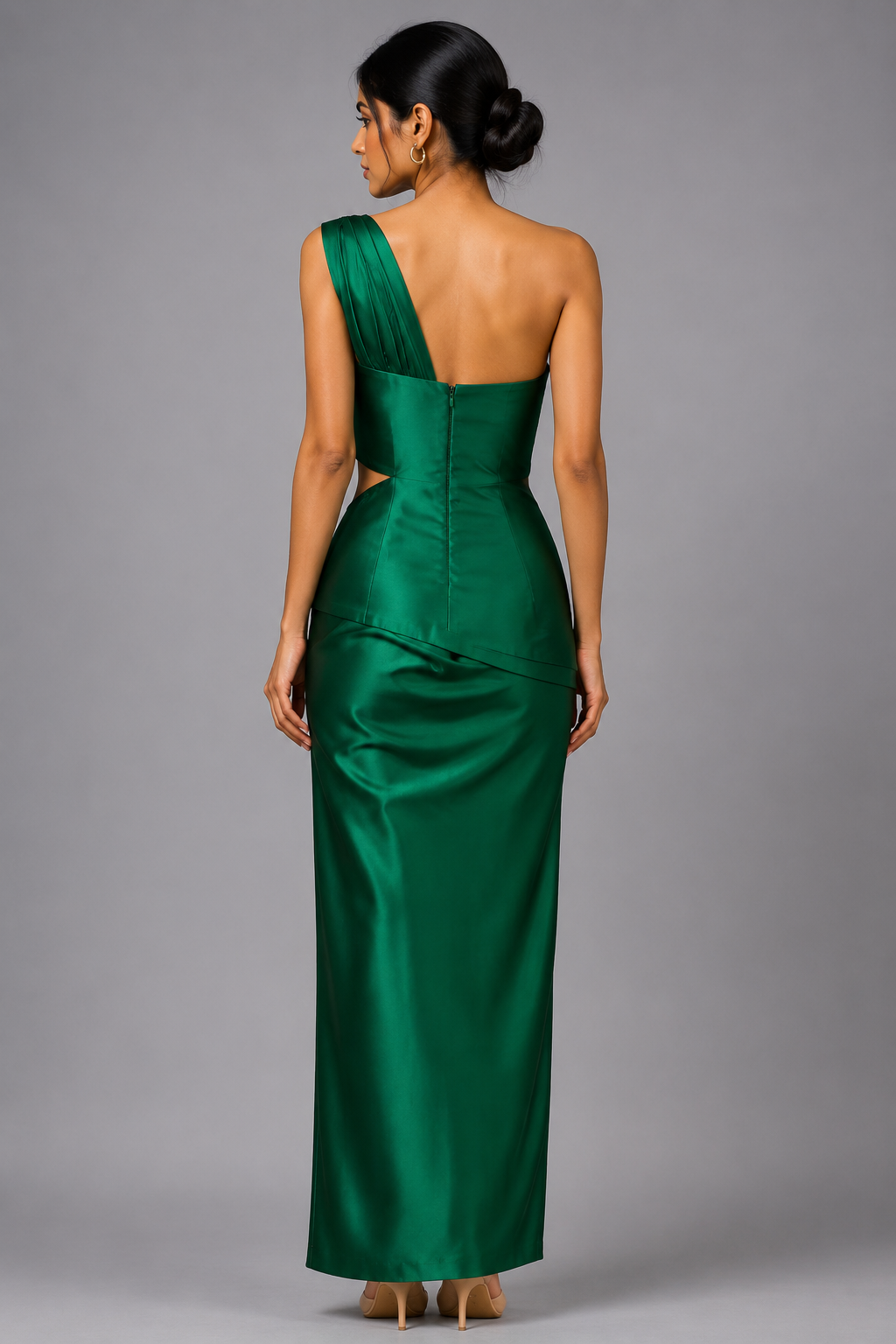 One-shoulder draped modal satin gown