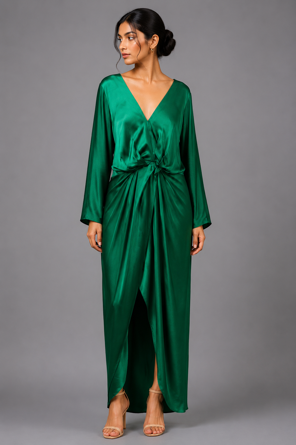 Emerald green modal silk maxi dress