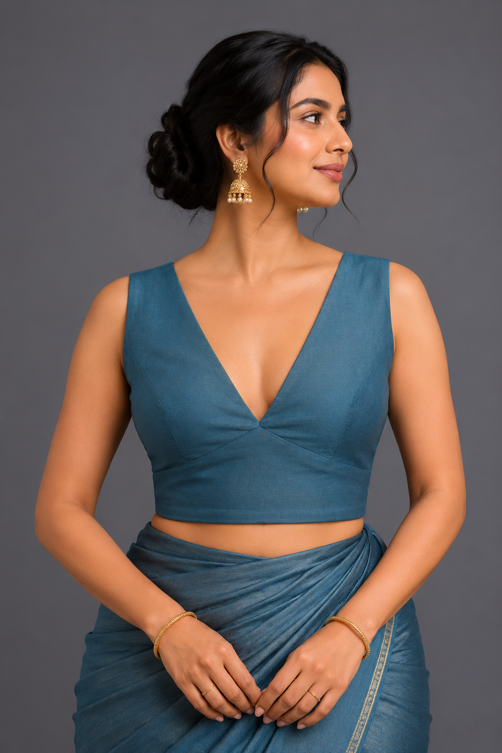 Teal Vegan Mashru Blouse