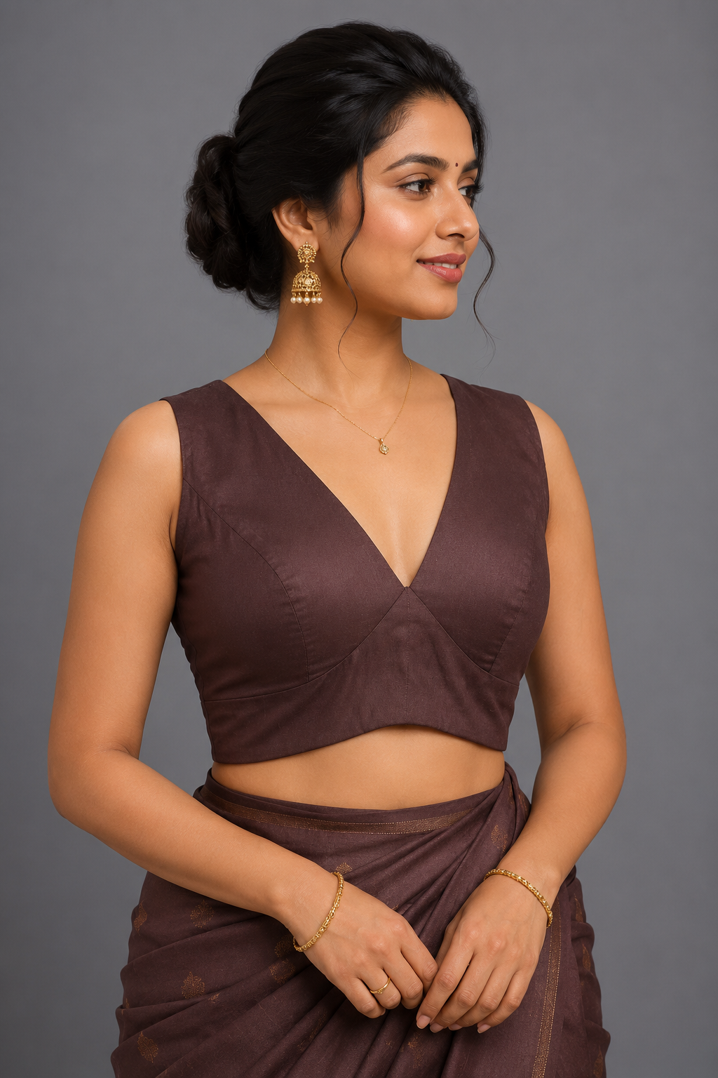 Brown Sleeveless Blouse