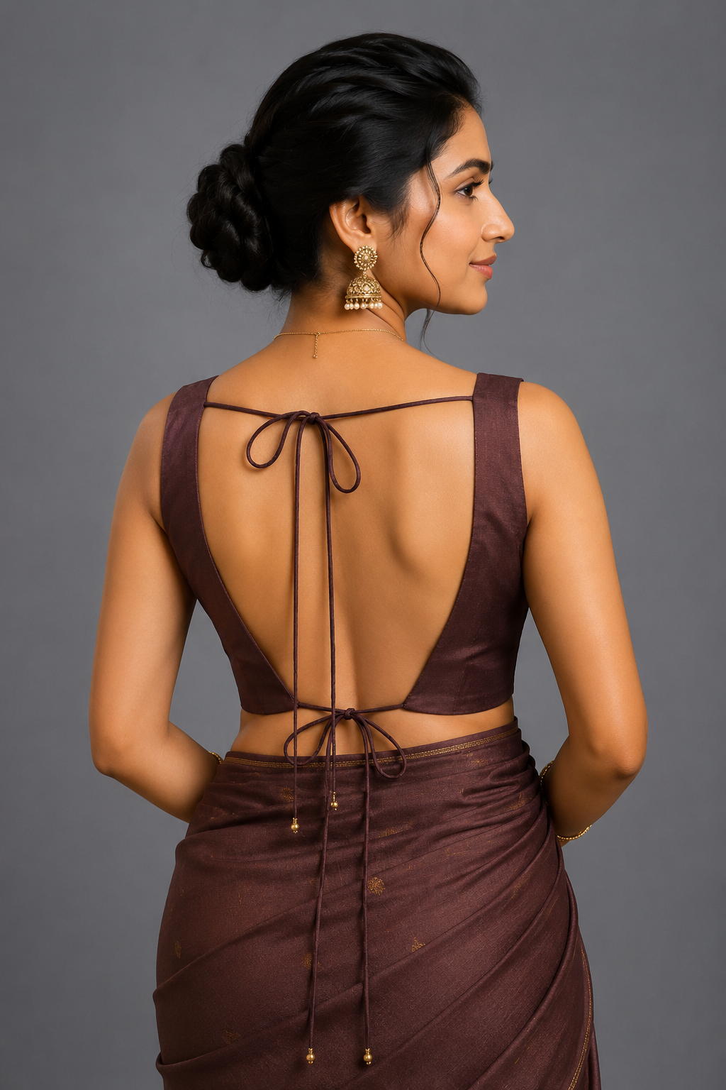Brown V- Neck Blouse