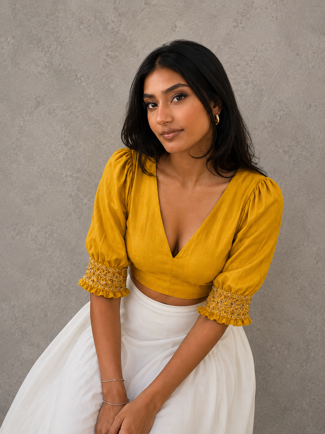 Yellow mid sleeve blouse
