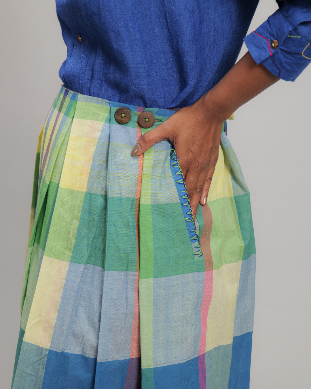 Agnella Check Pleated Maxi Skirt