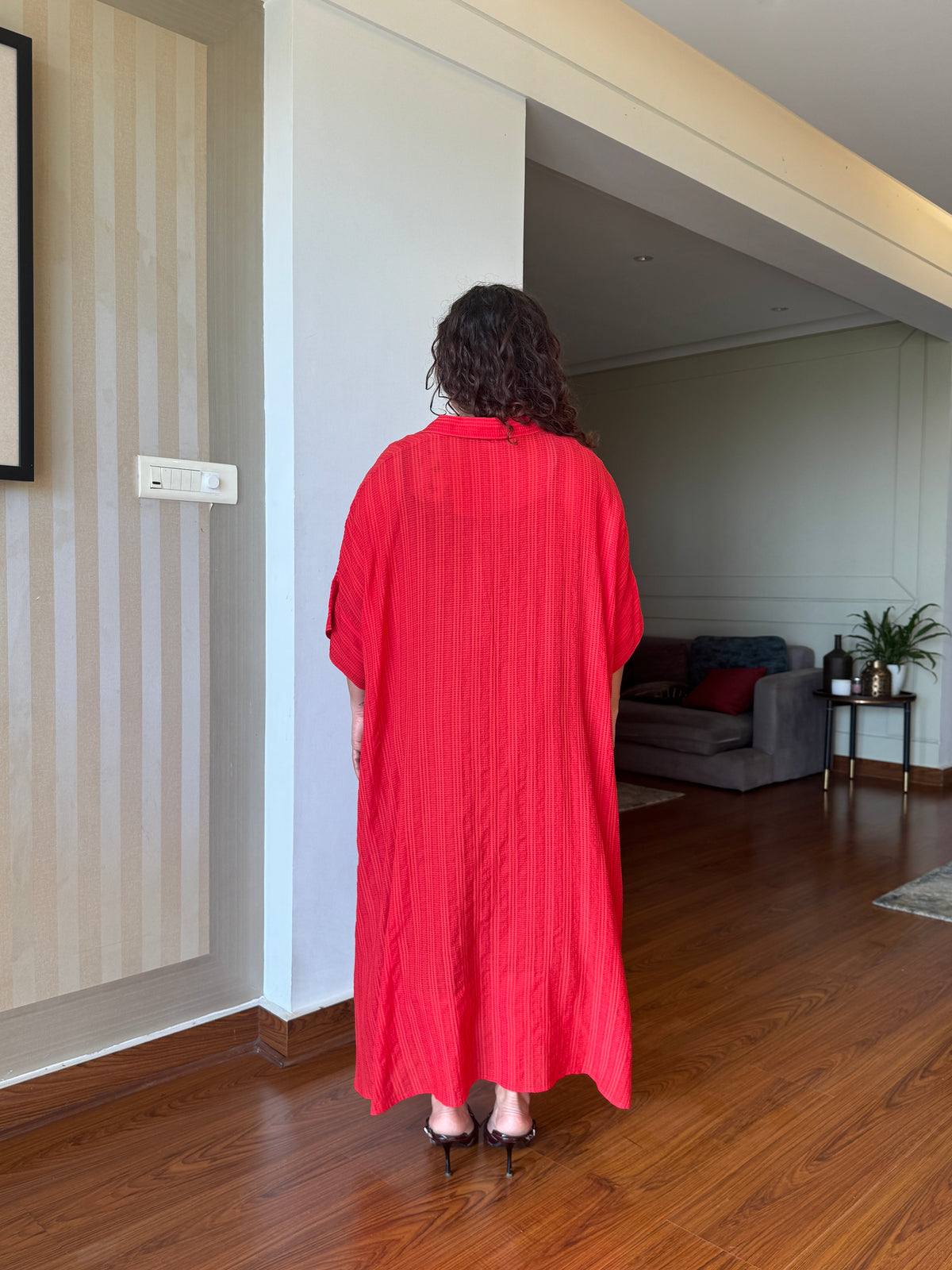 Riva Scarlet Coral Textured Kaftan