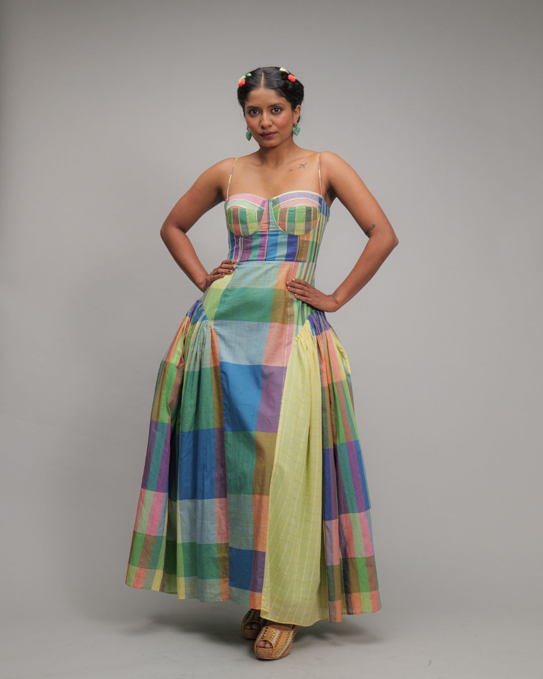 Angelica Multicolor Checks Corset Dress