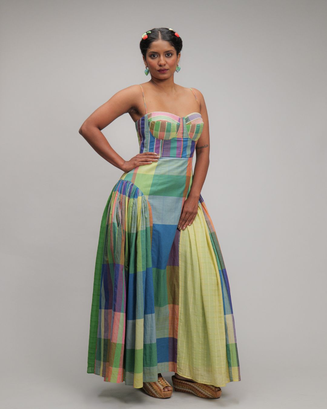 Angelica Multicolor Checks Corset Dress