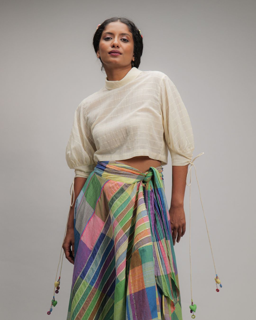 Astolfo  Off-White Roll Collar Crop Top