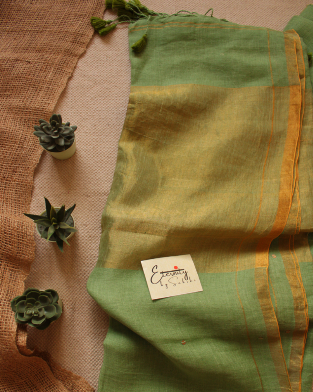 Pista green Raina linen Saree