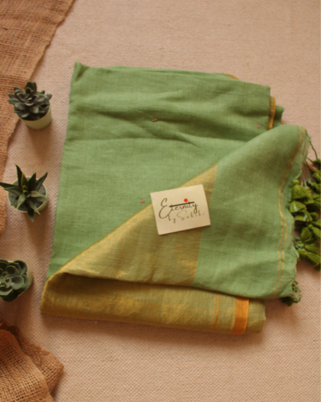 Pista green Raina linen Saree