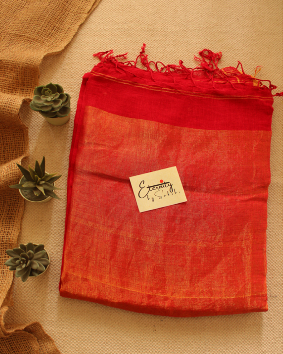 Red Raina Linen Saree