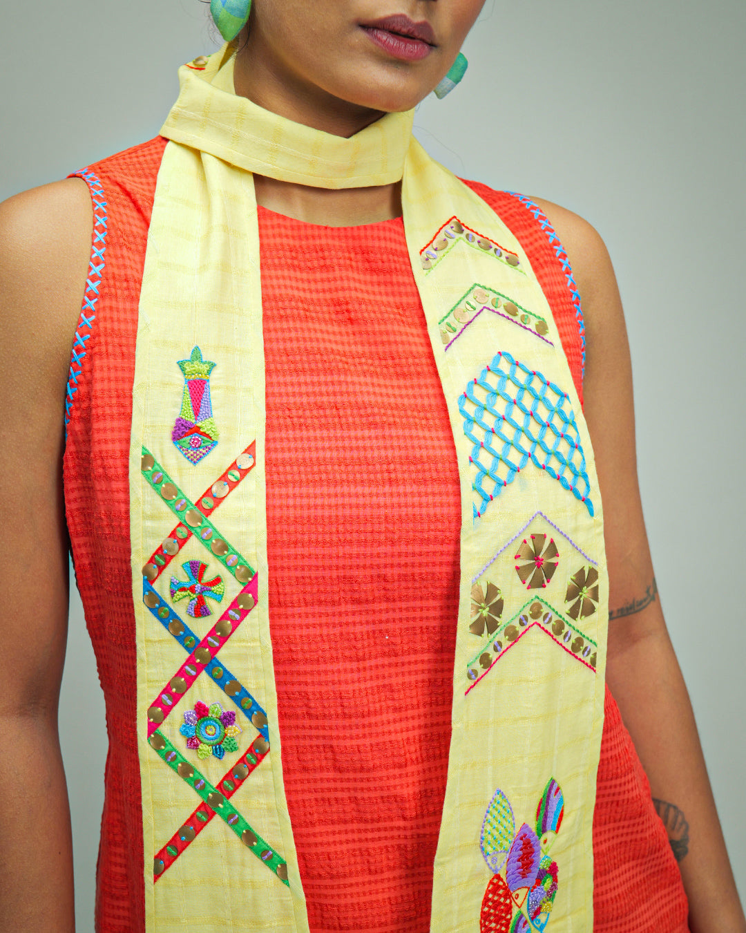 Isabela Buttercup Yellow Hand Embroidered Stole