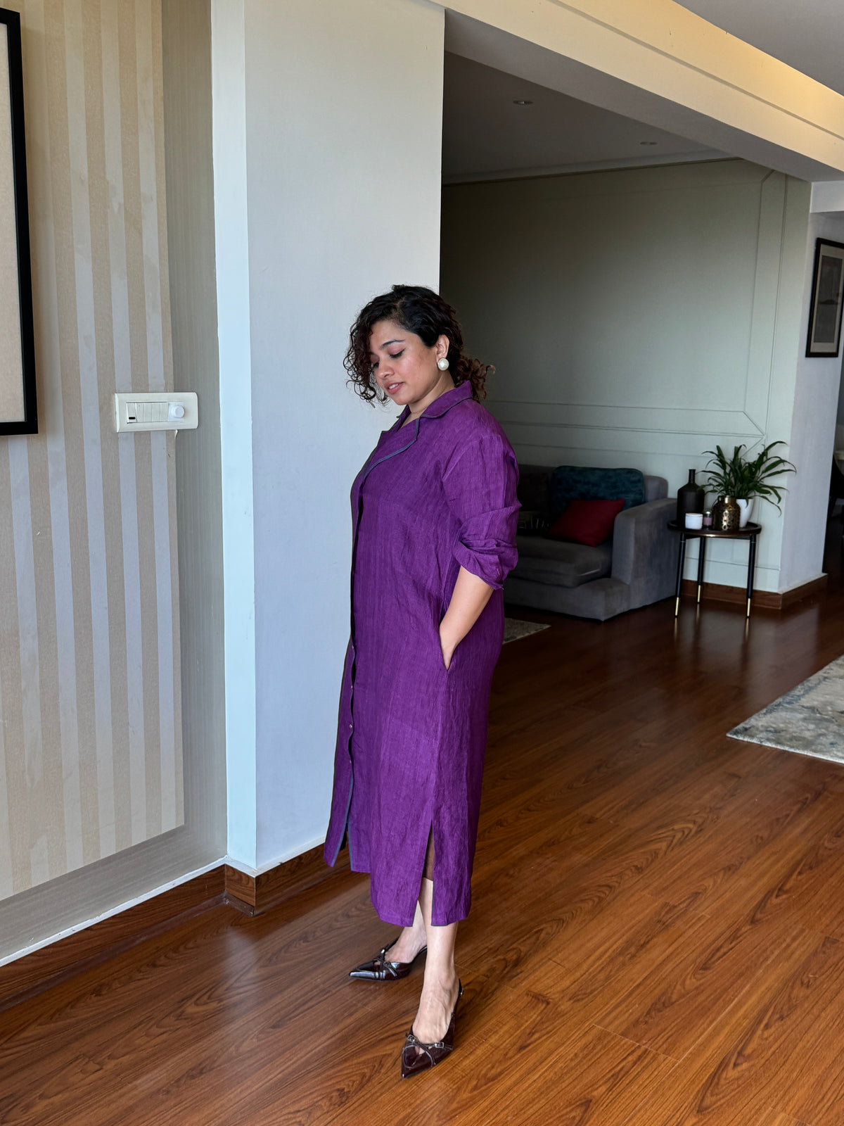 Iris Contrast-Piped Shirt Dress