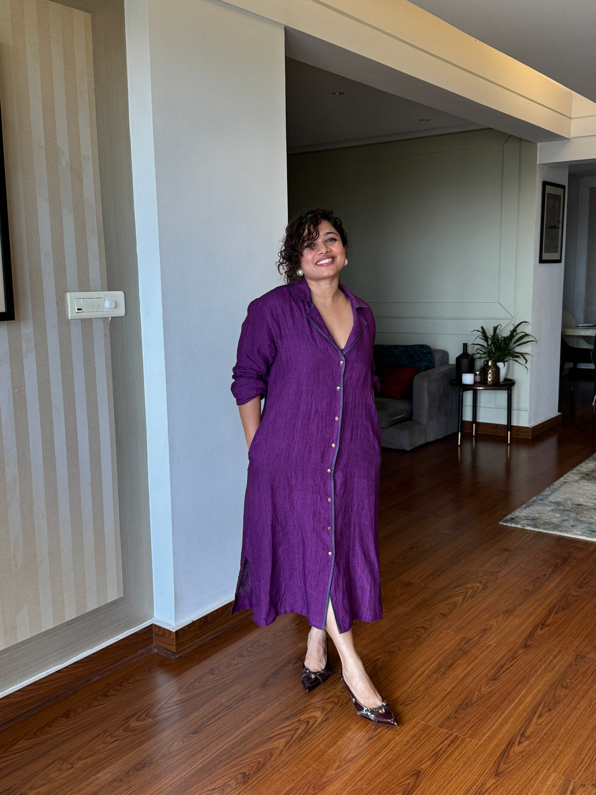 Iris Contrast-Piped Shirt Dress