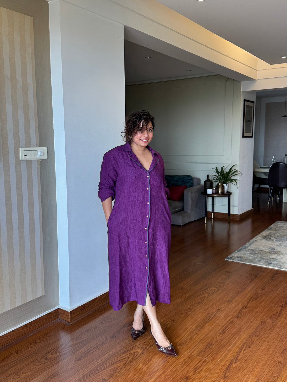 Iris Contrast-Piped Shirt Dress