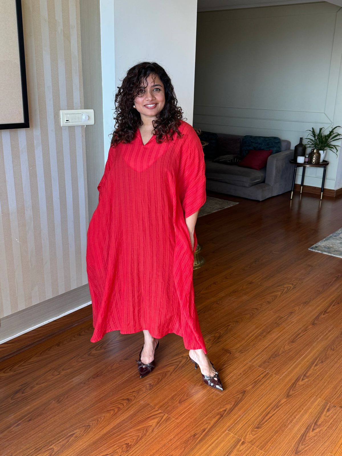 Riva Scarlet Coral Textured Kaftan