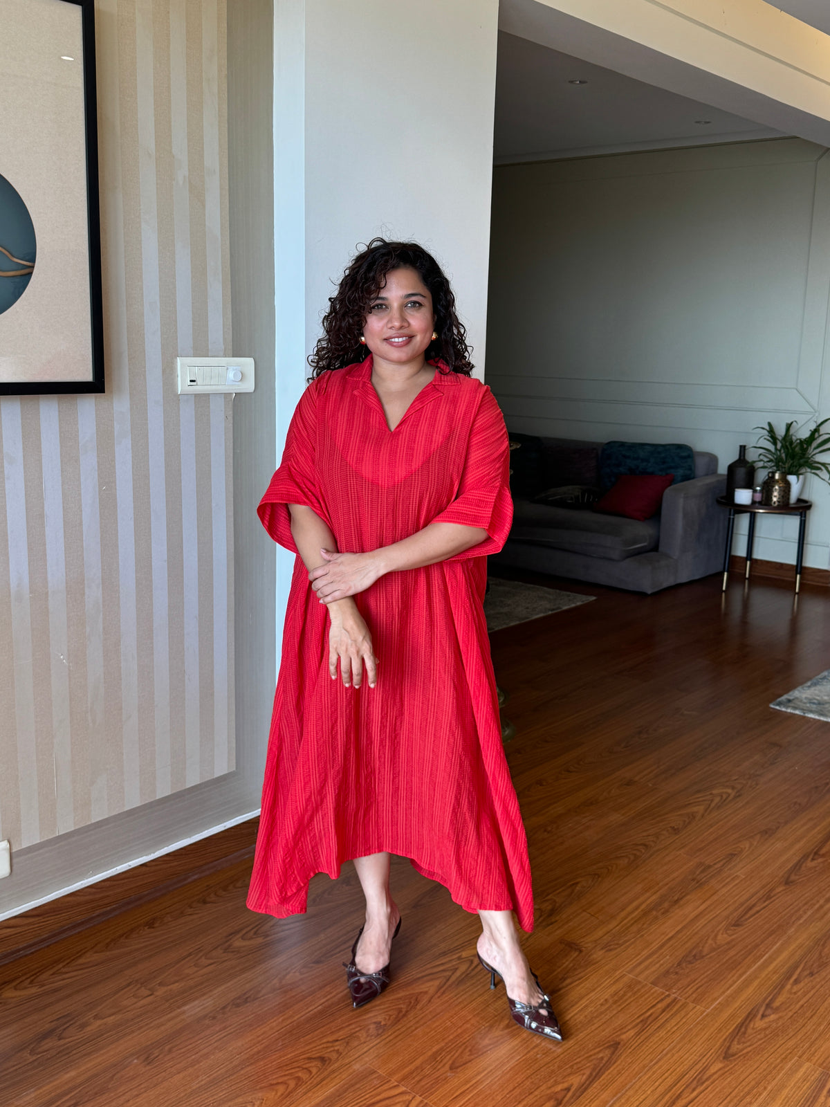Riva Scarlet Coral Textured Kaftan