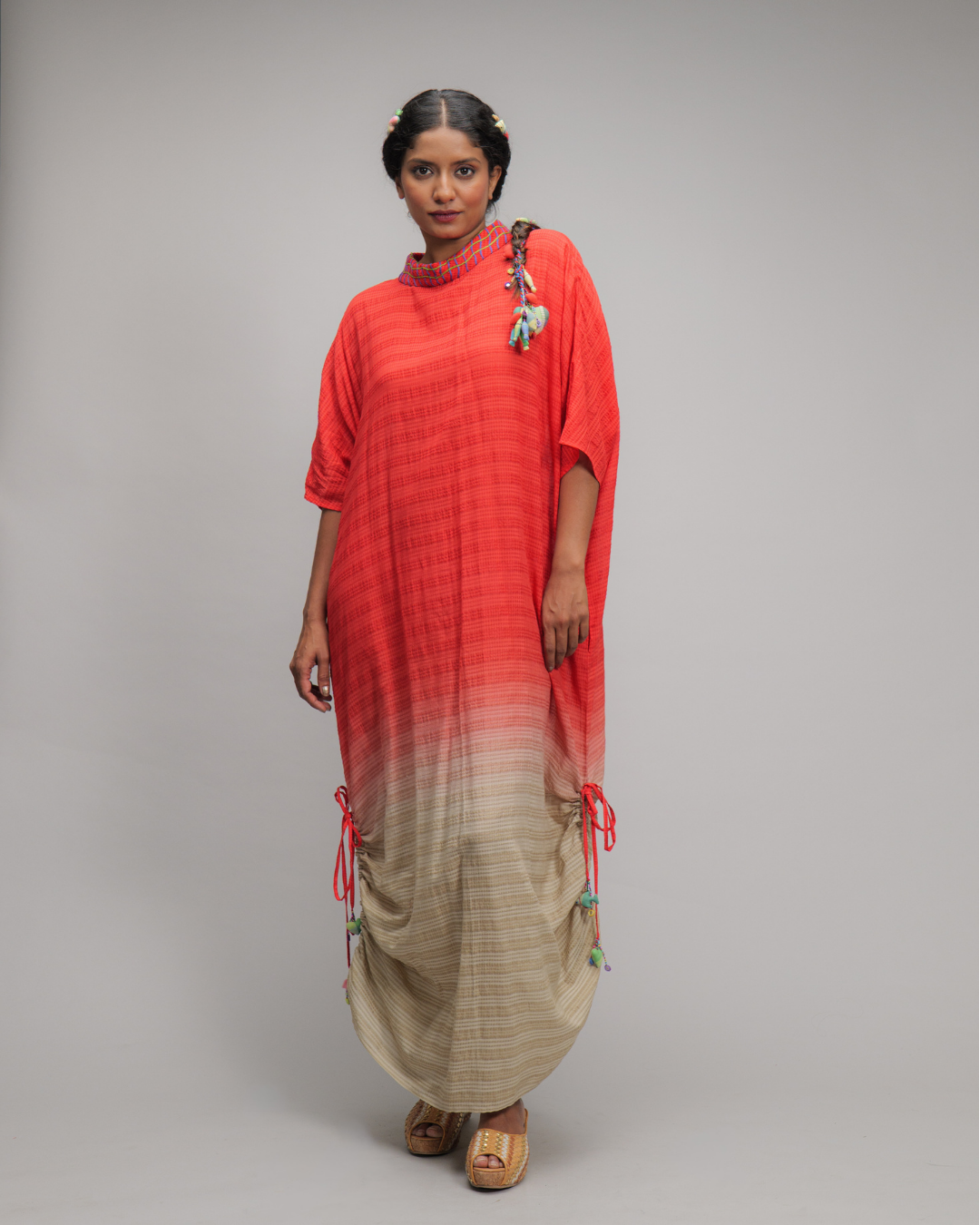 Maria Coral Ombré Roll Collar Kaftan