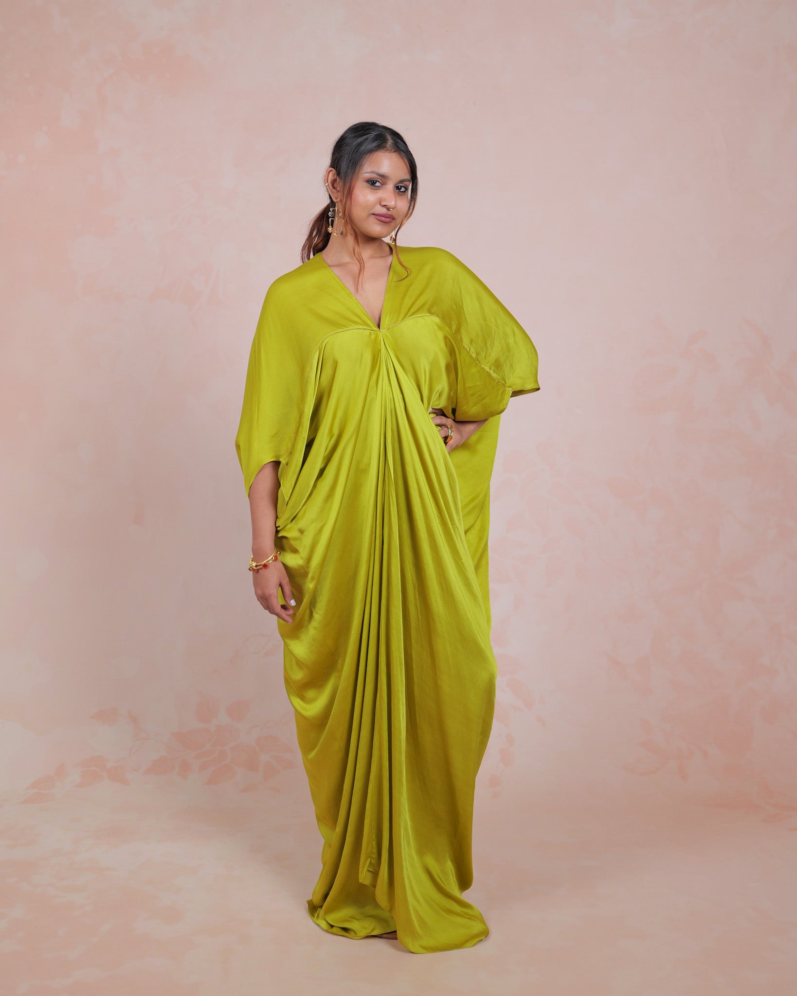 Lime Aura Piping Kaftan
