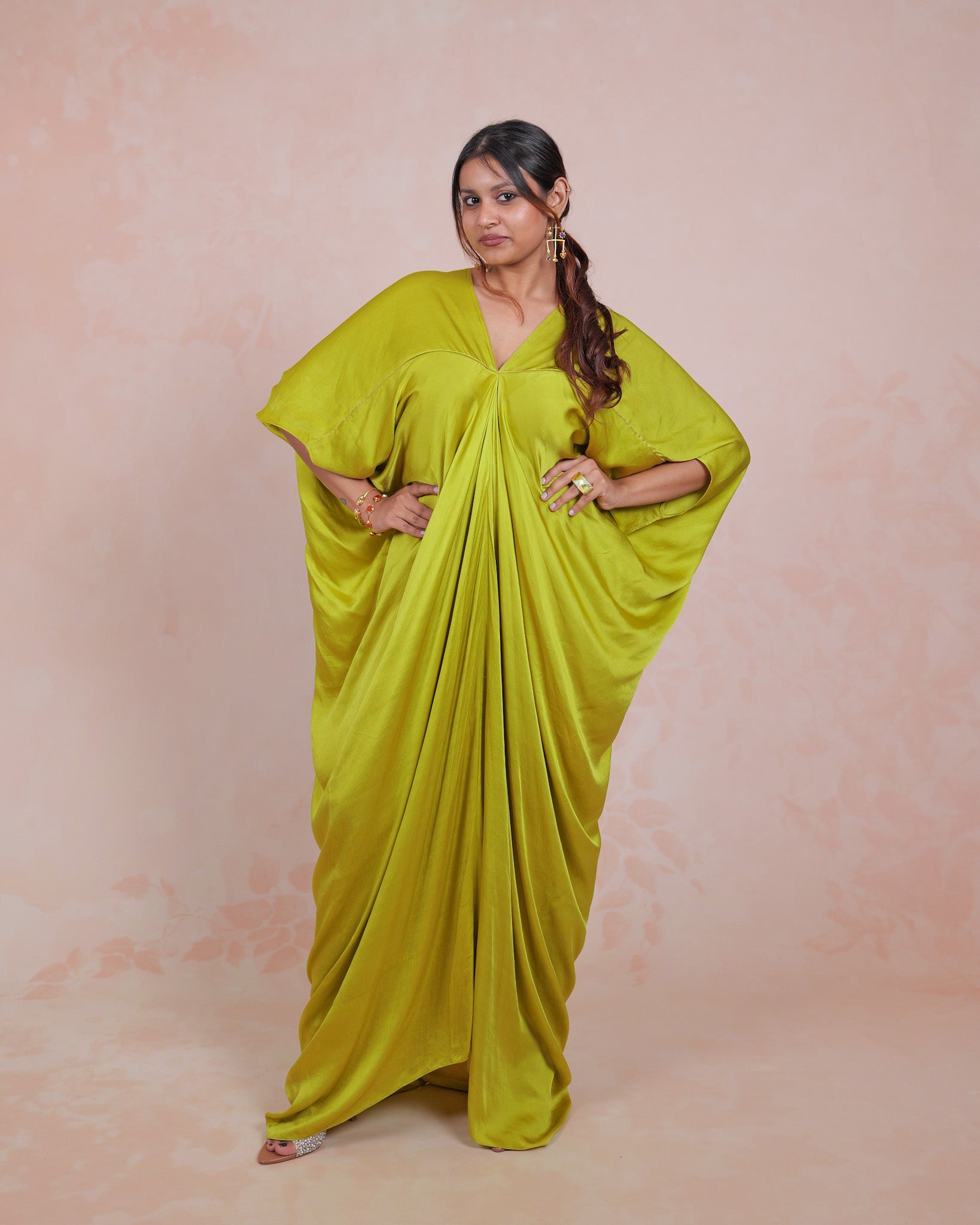 Lime Aura Piping Kaftan