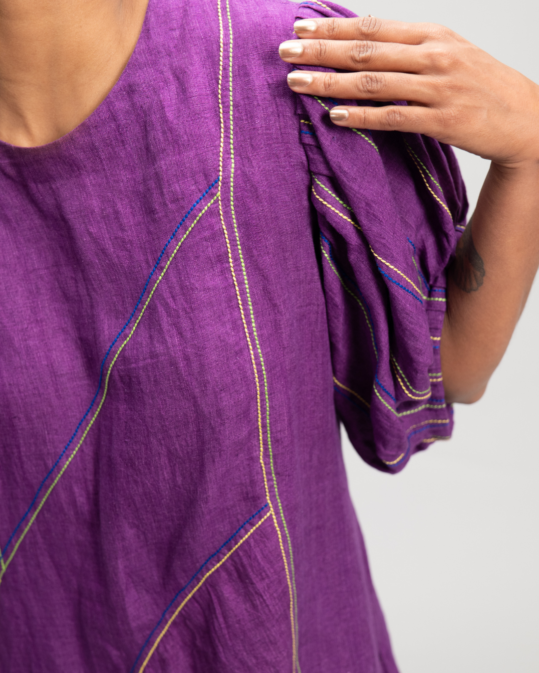 Magdalena Purple Linen Puff Sleeve Dress