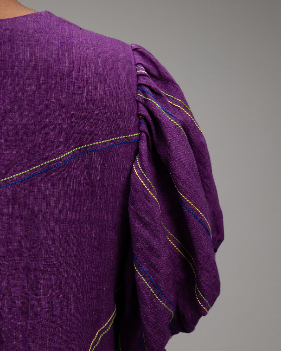 Magdalena Purple Linen Puff Sleeve Dress