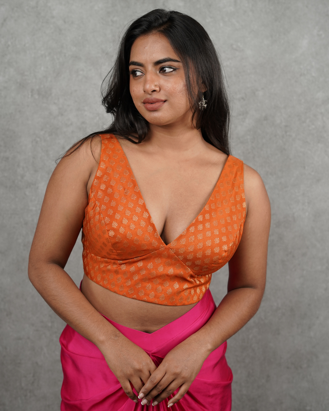 Orange gold polka sari blouse