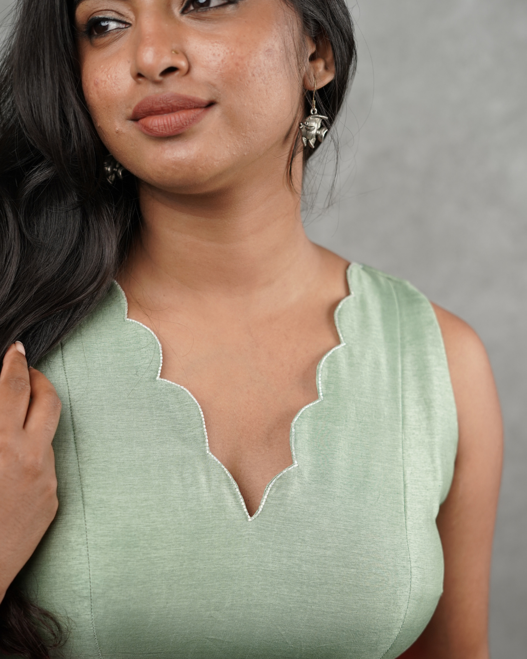 Mint scallop blouse