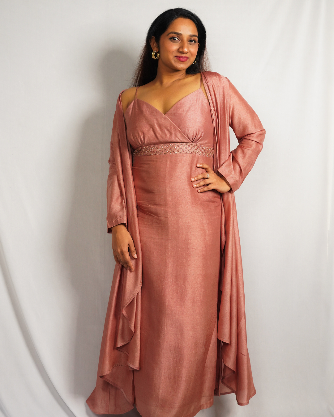 Festive Pink Zari Dress Set