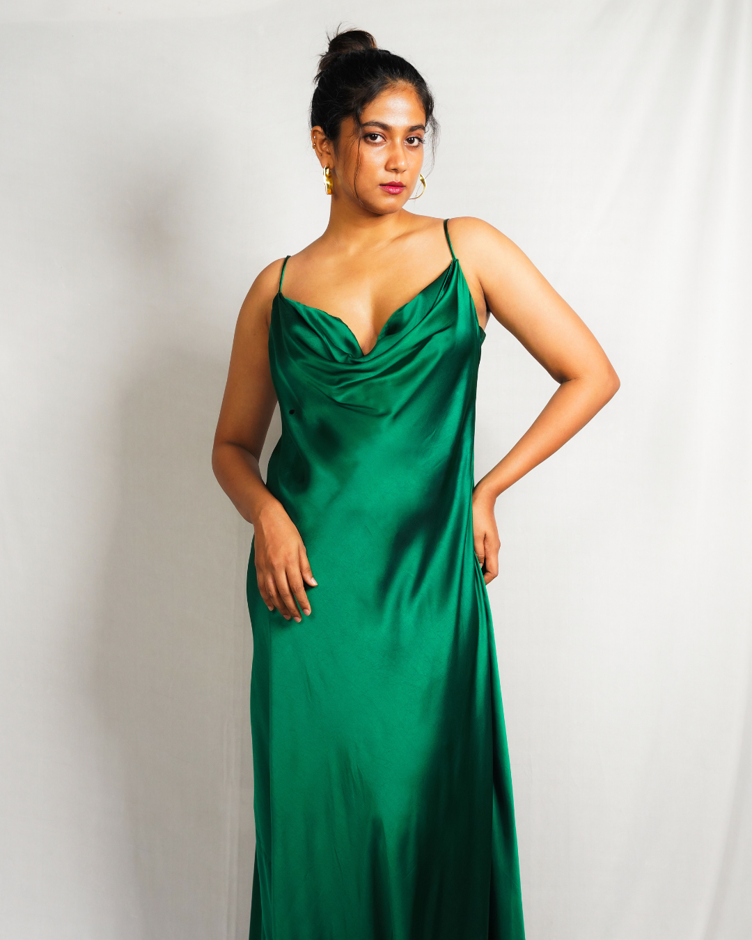 Sea Green Satin Cowl Dress