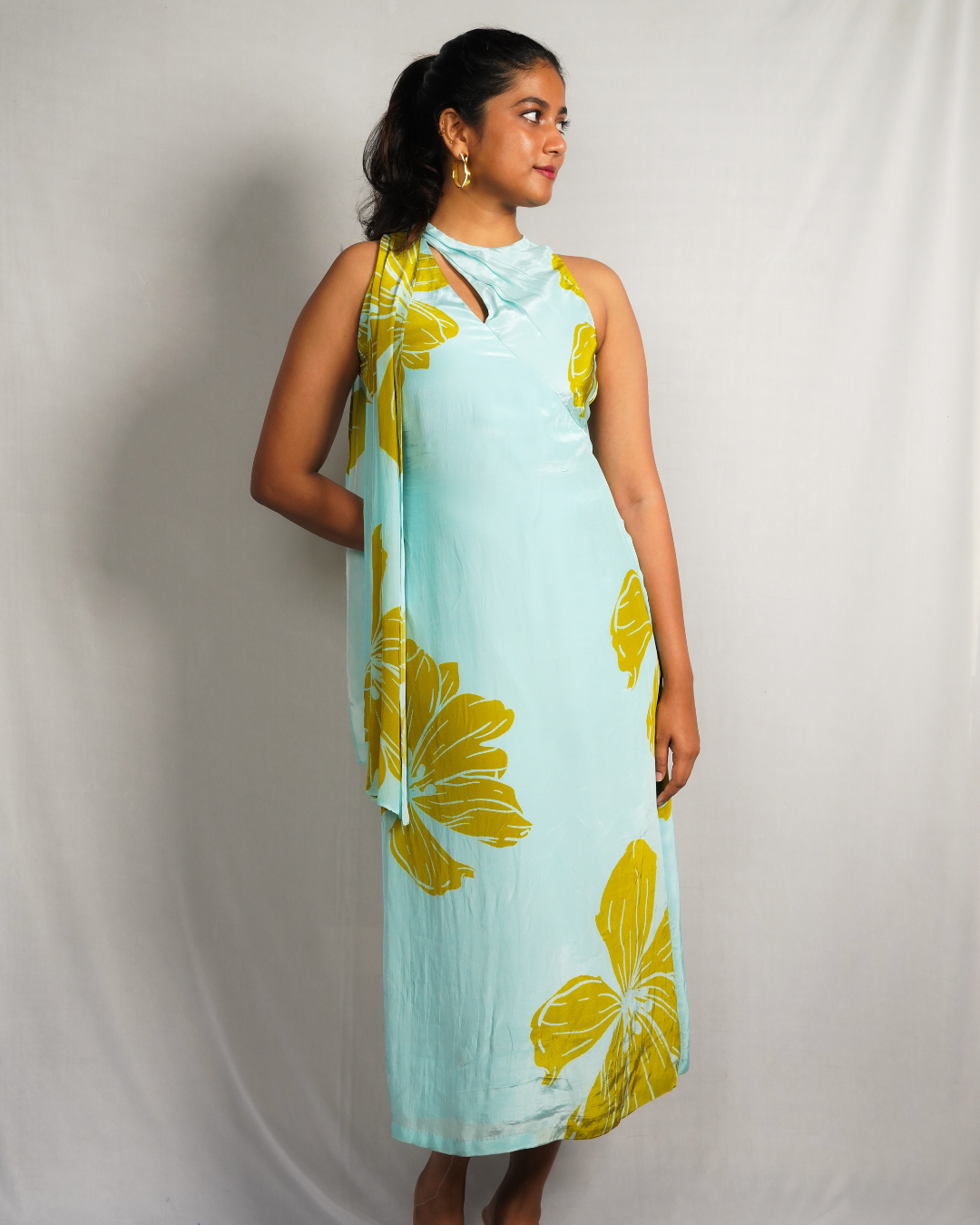 Ocean Flora Cutout Drape Dress