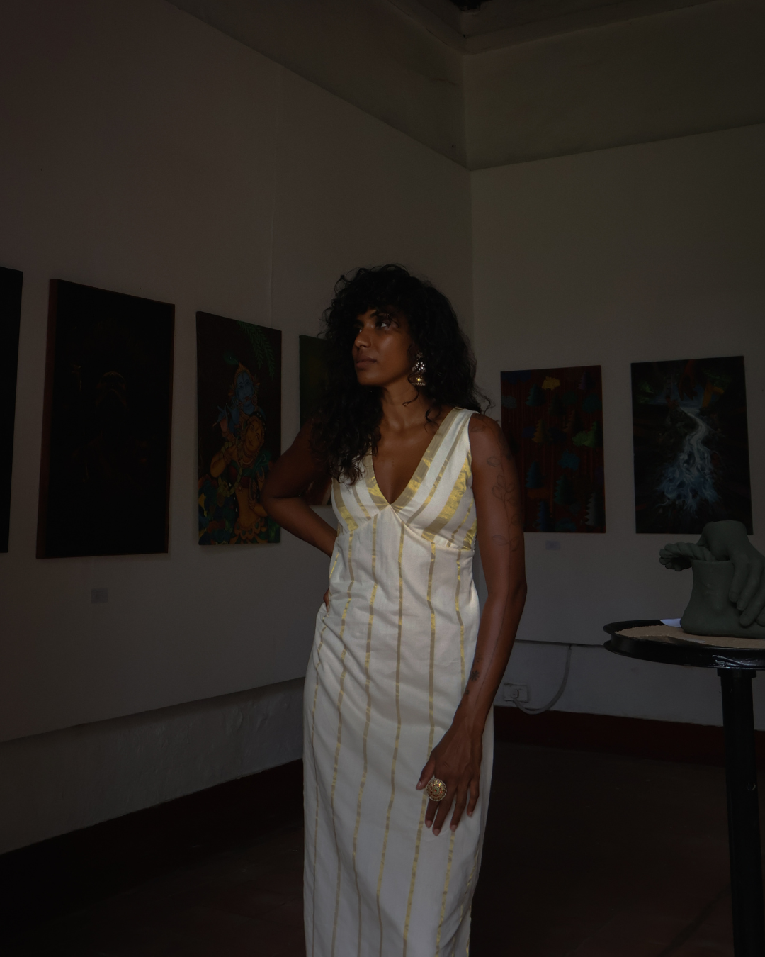 Suvarnam | Deep V-neck Kasavu Dress Suvarnam | Deep V-neck Kasavu Dress