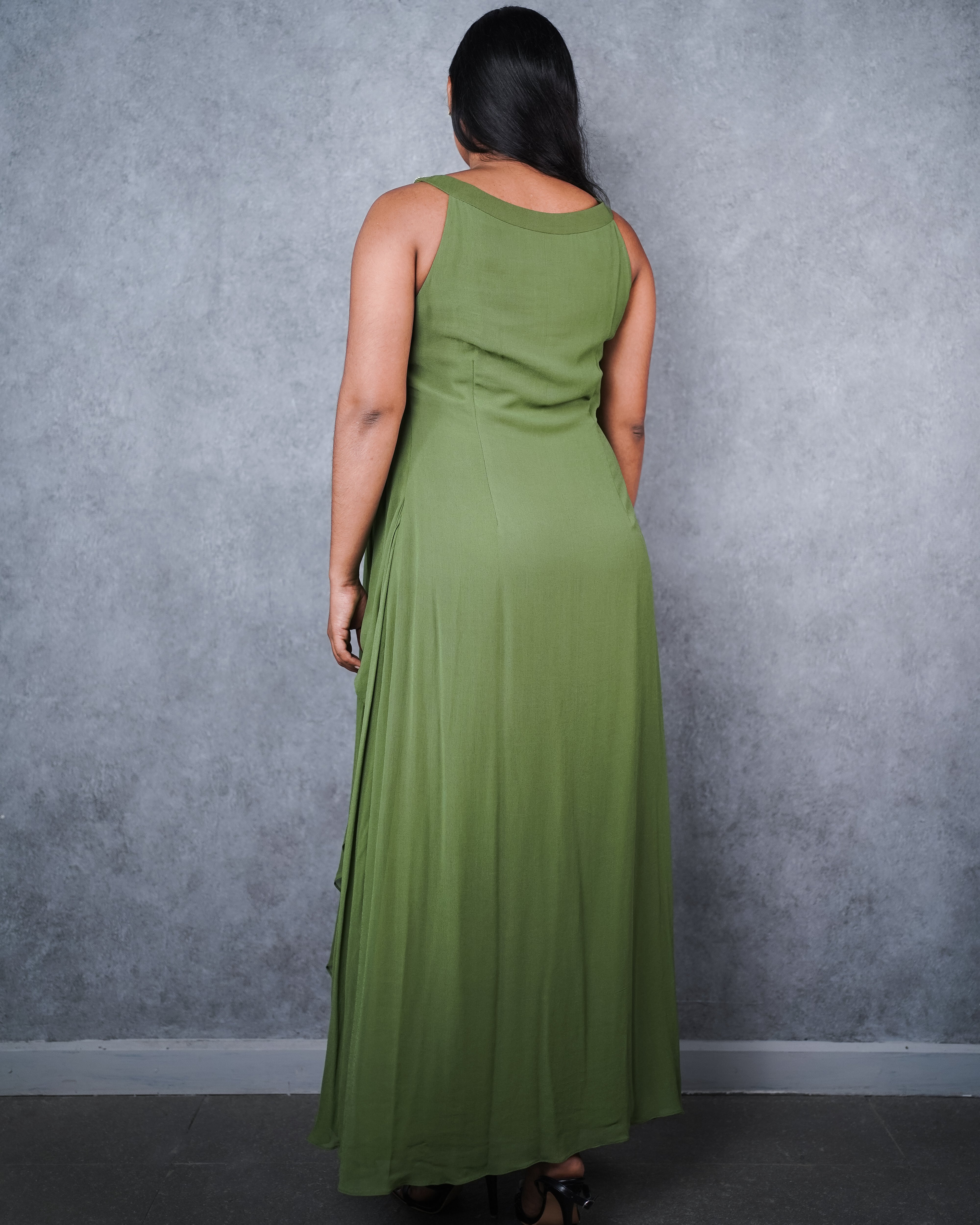 Pearly green draped dress