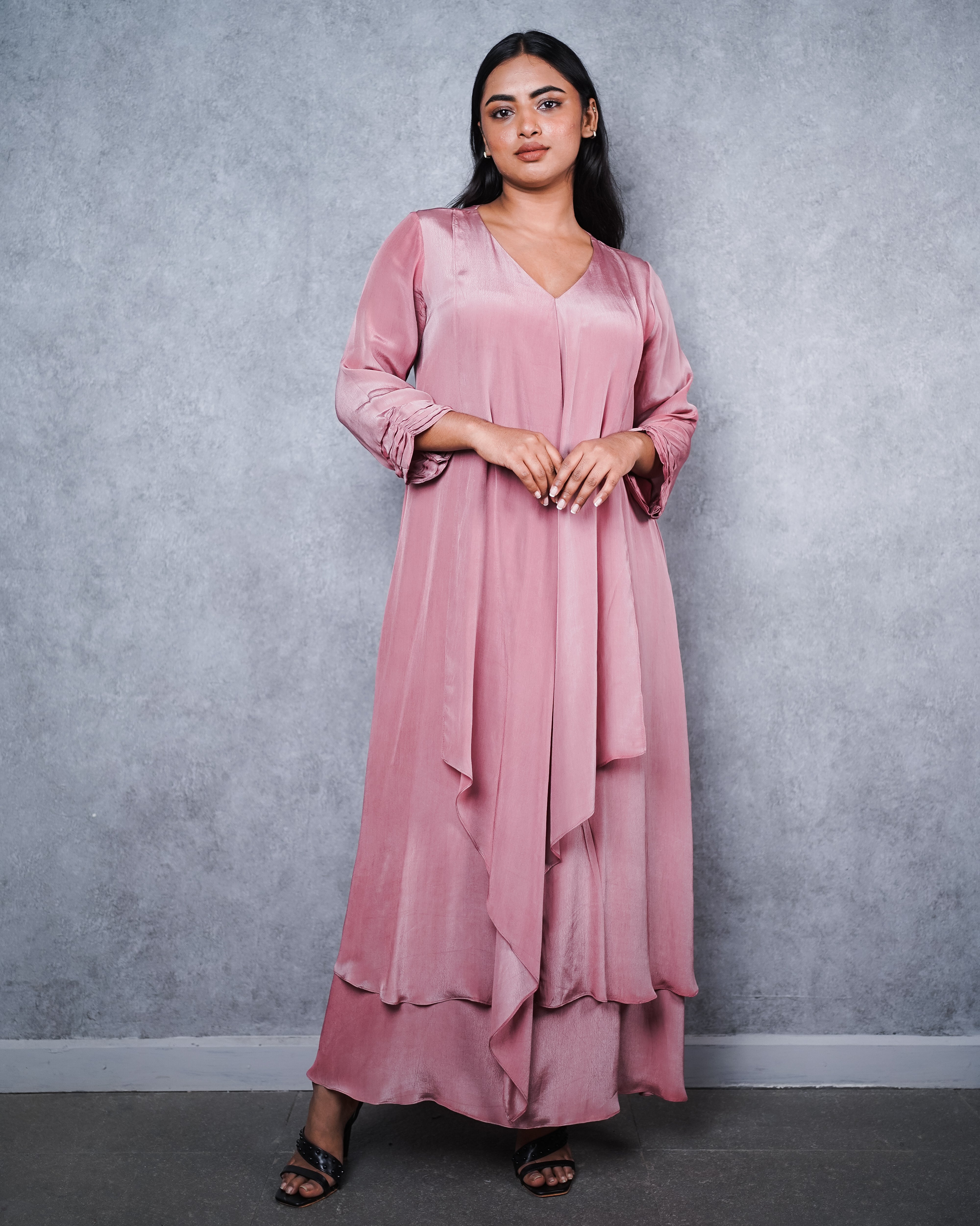 Pink full sleeve asymmetric dress