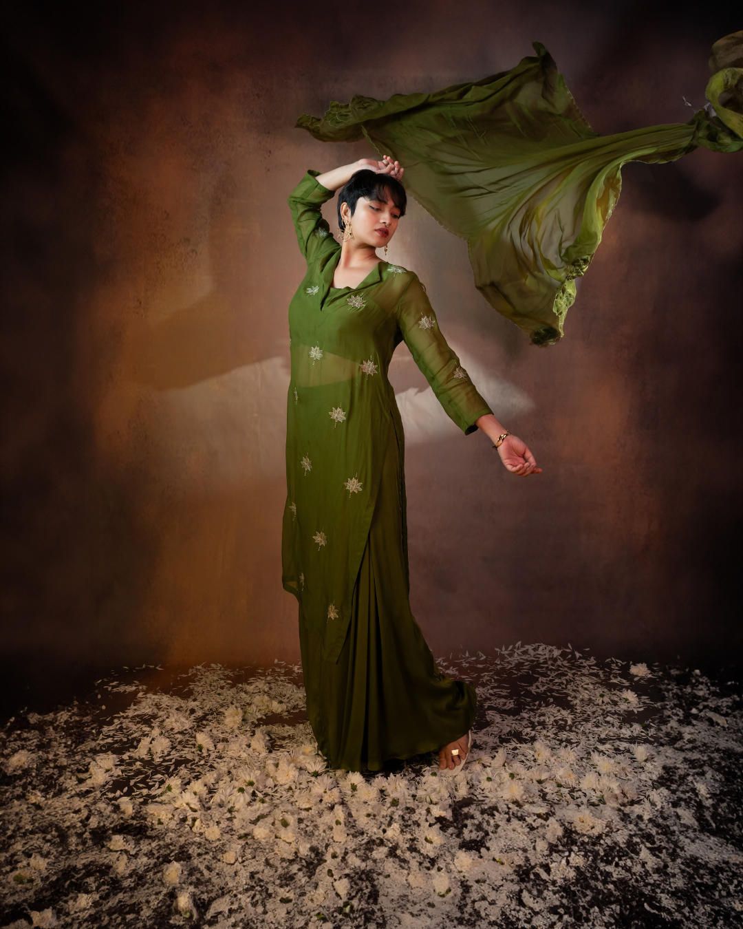 Anantika | Olive Green Organza Dupatta