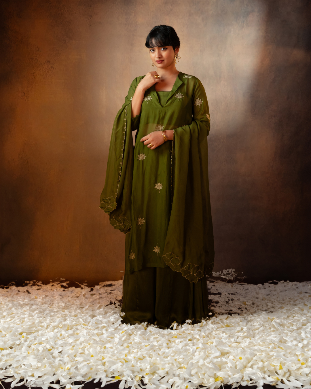 Anantika | Olive Green Organza Dupatta